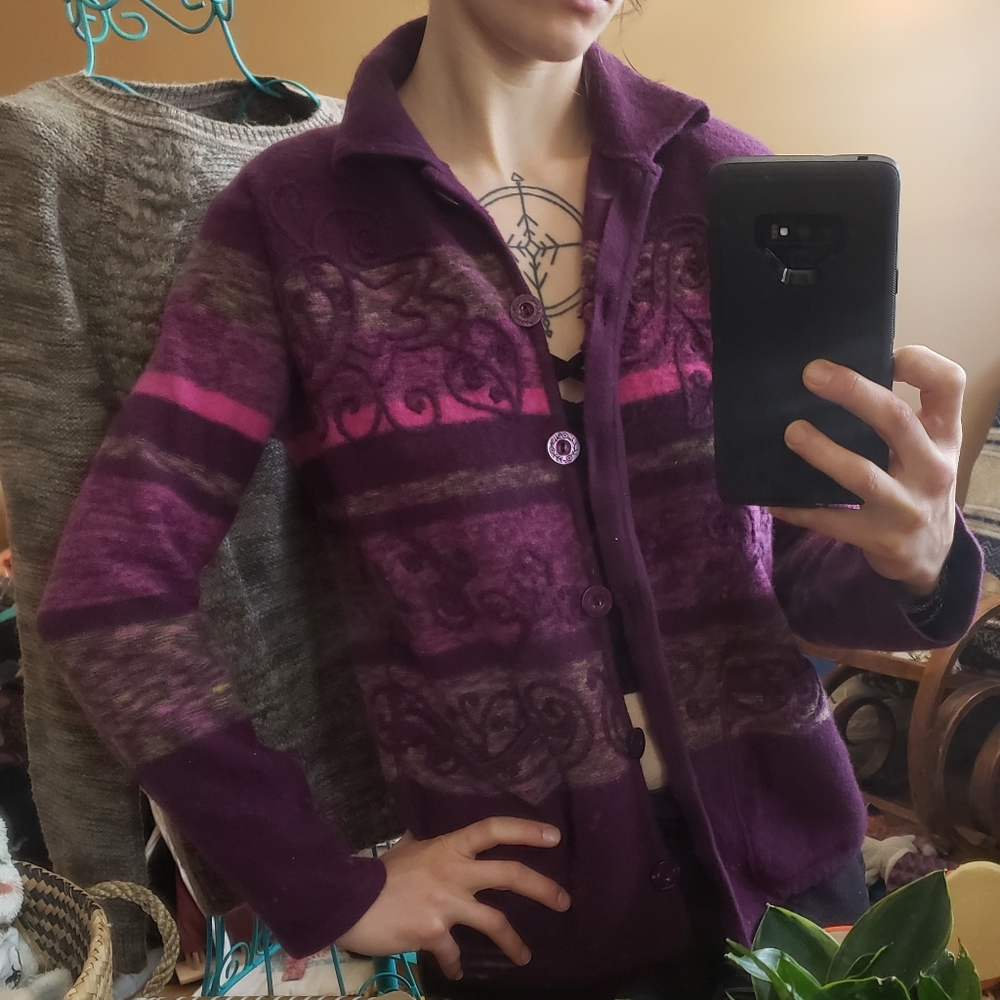 Vintage Koret Wool, vibrant wool embroidered jacket/ cardigan.